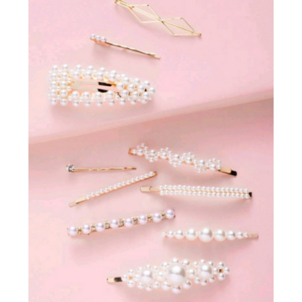 10 pcs Faux Pearl Hair Clips - Picture 2 of 3